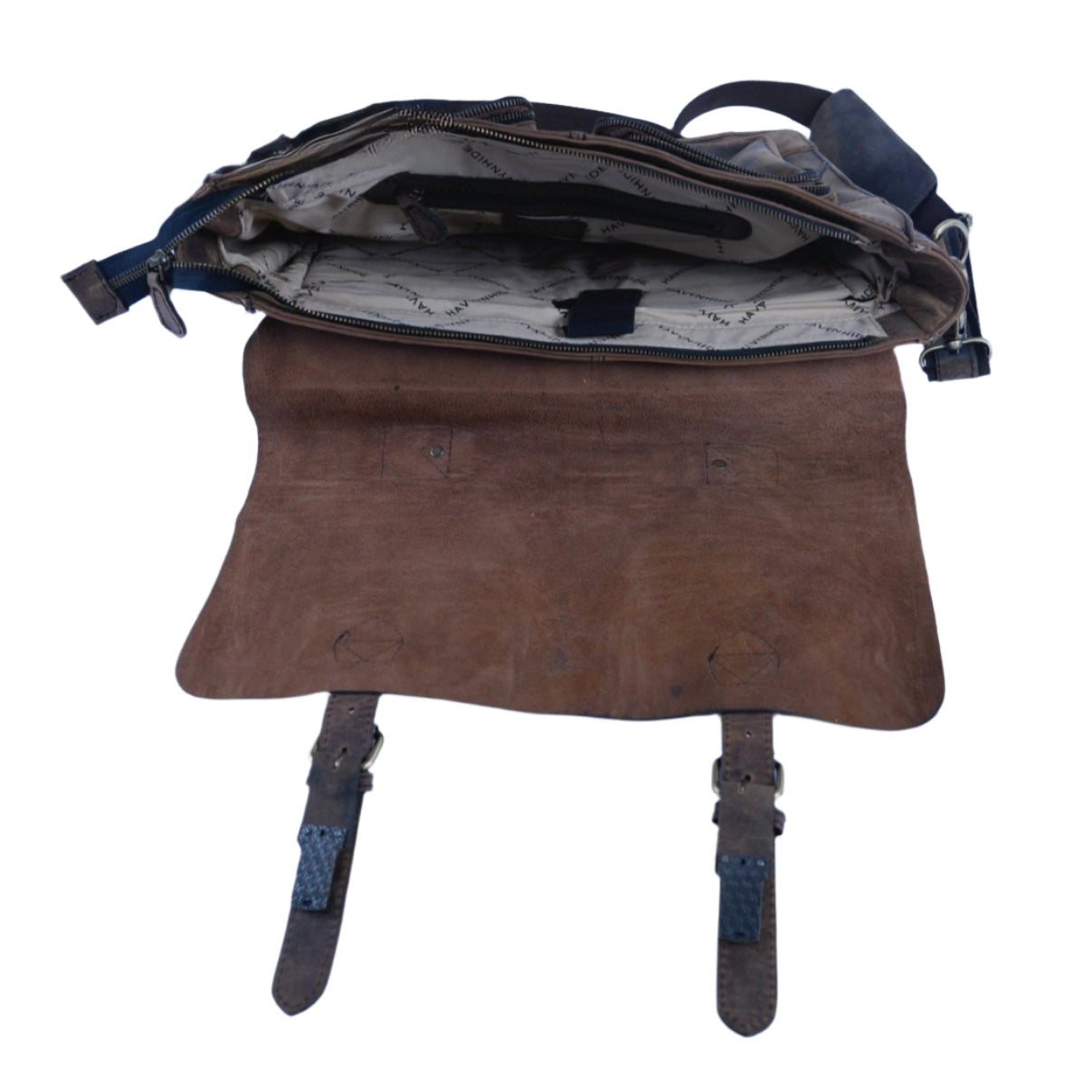 Interior compartments of Havynhide Adani full-grain leather messenger bag