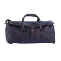 Front view of full-grain leather travel duffle bag