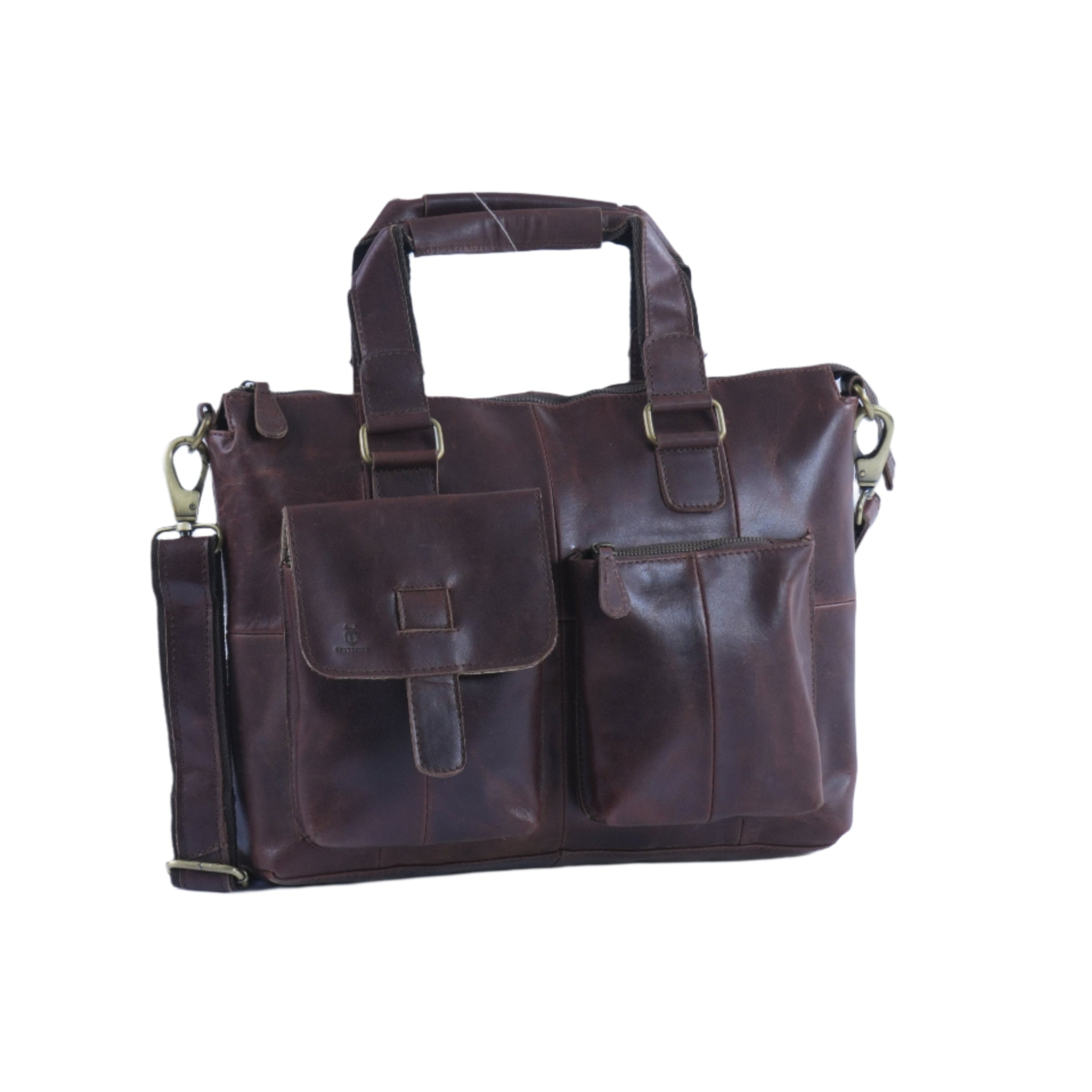 Havynhide Naik brown leather messenger bag back view