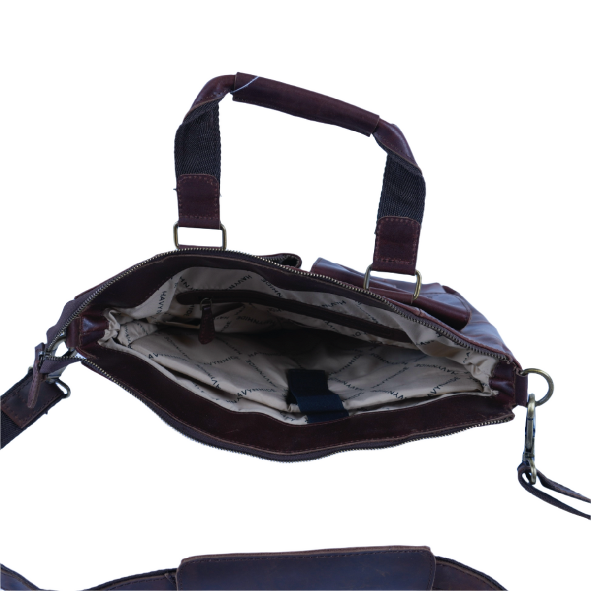 Interior compartments of Havynhide Naik leather messenger bag