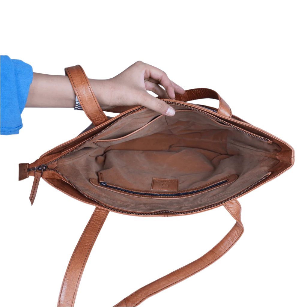 Interior of Havynhide Sridevi full-grain leather tote bag