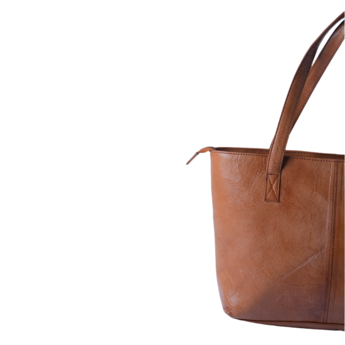Side view of Havynhide Sridevi full-grain leather tote bag